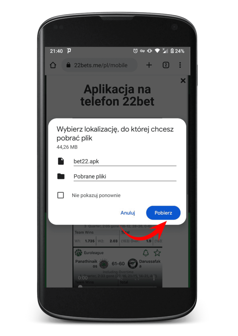 Instalacja 22Bet na Androida – Krok 3