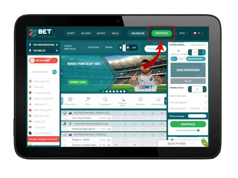 Rejestracja w 22Bet krok po kroku - krok2