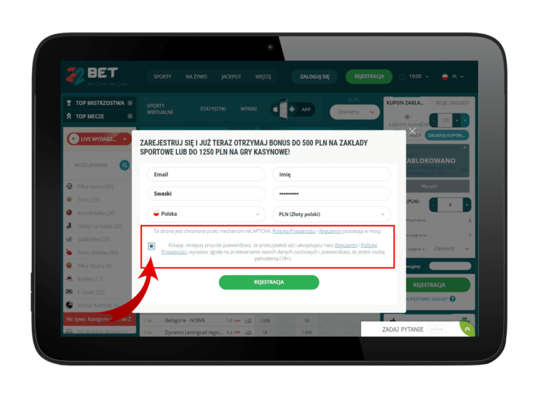 Rejestracja w 22Bet krok po kroku - krok4