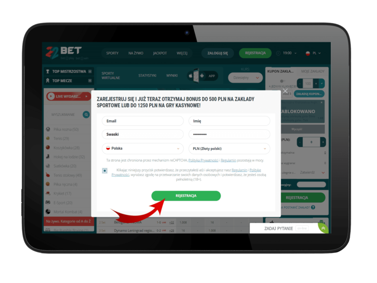 Rejestracja w 22Bet krok po kroku - krok5