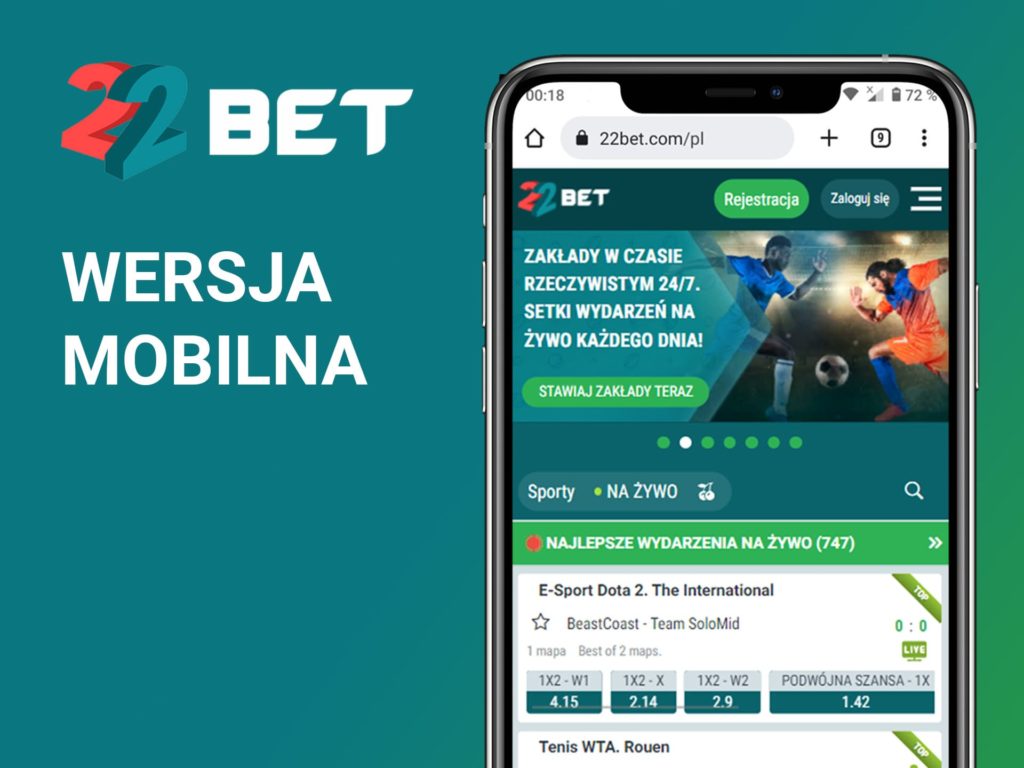 Wersja mobilna 22bet